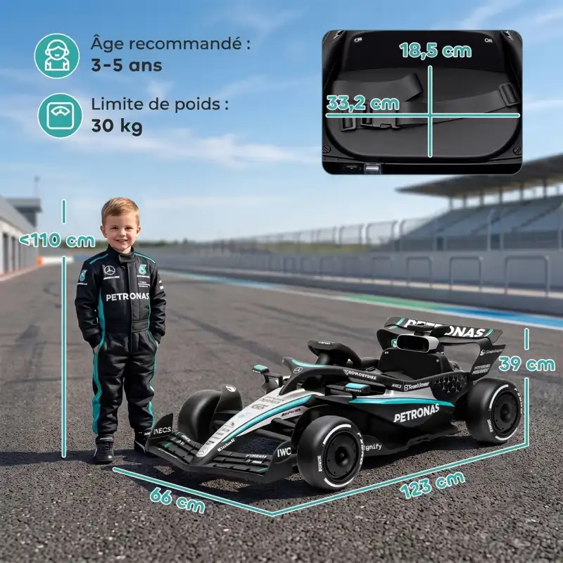 Go-kart électrique Mercedes-AMG F1 enfant 12V avec télécommande parentale, photo 3