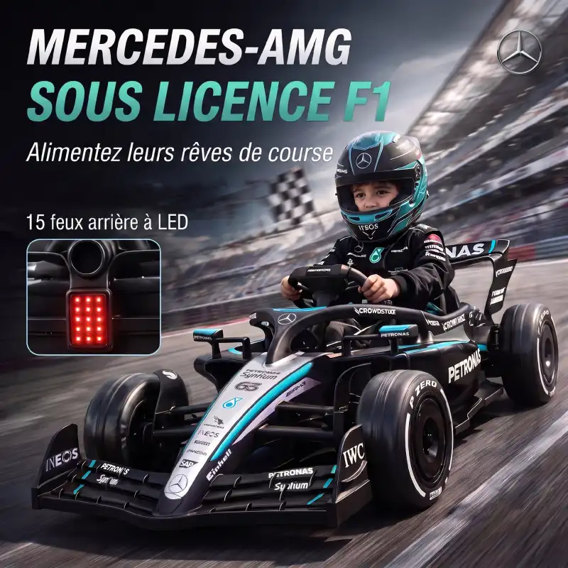 Go-kart électrique Mercedes-AMG F1 enfant 12V avec télécommande parentale, photo 4