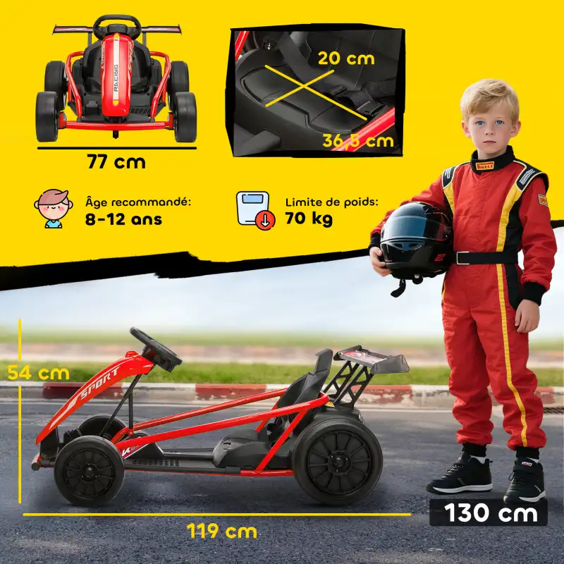 Gokart électrique drift 8-12 ans rouge, photo 3